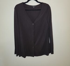BCBGMaxAzria Dark Brown V-Neck Button-Down Shirt/cardigan
